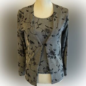 Floral Gray Cardigan and Top Set